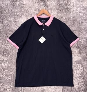 New Eden Park Polo Shirt 3XL Mens Blue & Pink Color Block Pique Peruvian Pima